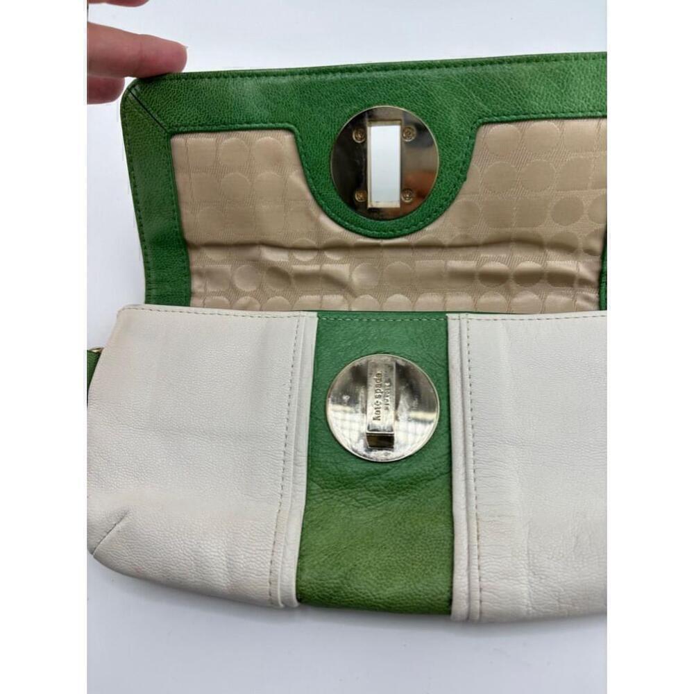 Women's Kate Spade Green and White Leather Clutch - Picture 10 of 15